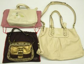 Coach special edition signature gold metallic leather handbag, Coach Ashley cream leather handbag