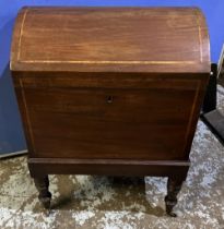 C19th mahogany dome top cellarette, outlined with satinwood band on ring turned tapered legs with