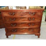 Geo. III mahogany chest figured top above two short and three long drawers with brass swan neck