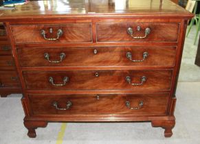 Geo. III mahogany chest figured top above two short and three long drawers with brass swan neck