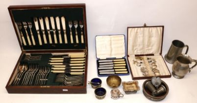 20th Century canteen of silver plate cutlery with bakelite handles, six place settings; various