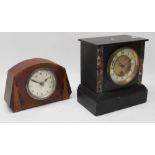 C19th French slate and marble timepiece, 3 3/4" dial, recessed matted brass centre, porcelain Arabic