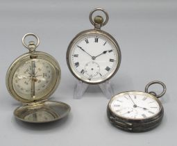 Buren silver keyless pocket watch, white enamel Roman dial with subsidiary seconds, hinged case back