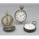 Buren silver keyless pocket watch, white enamel Roman dial with subsidiary seconds, hinged case back