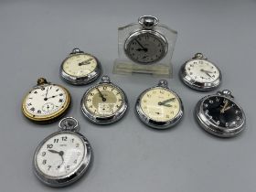 Seven Smiths pin pallet keyless pocket watches