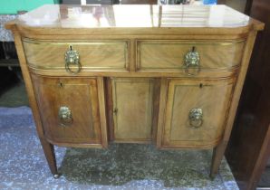 Small 19th century brass strung mahogany bow breakfront side cabinet, with two drawers above two