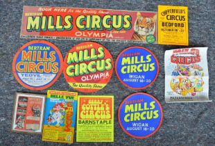 Collection of circus related advertising posters to include Bertram Mills banner (with fold lines,