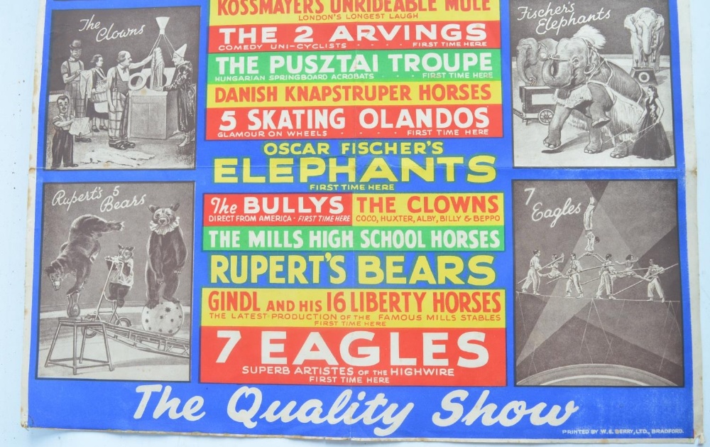 C1950s W.E.Berry advertising poster for Bertram Mills Circus Olympia, central text surrounded by - Image 4 of 6