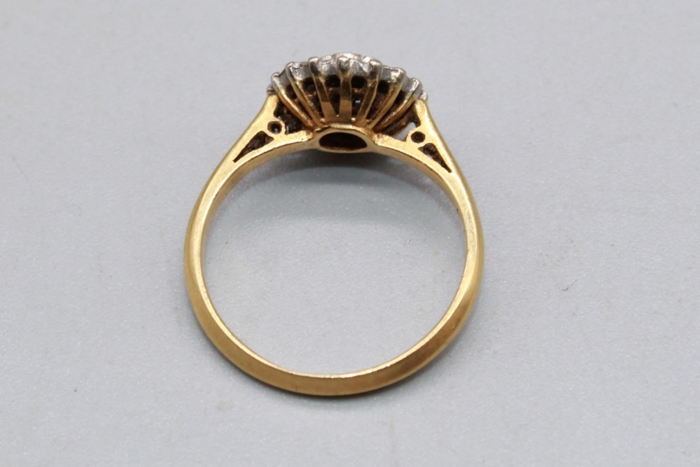 18ct yellow gold diamond cluster ring, stamped 18, size I1/2, 2.8g - Image 3 of 3