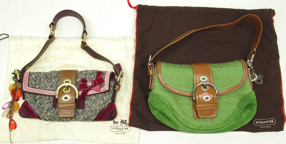 Coach Soho tweed demi flip mini bag and Coach Soho buckle bag, green suede