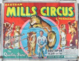 Large c1950s W.E.Berry advertising poster for Bertram Mills Circus and Menagerie, Southport,