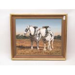 Angell (British, 20th century); Pair of Grey Heavy Horses - Ploughing Scene at Rempstone