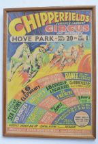 Framed glazed original W.E.Berry event poster for Chipperfield's Circus 'Europe's Largest Circus And