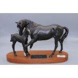 Beswick Connoisseur model, Black Beauty and Foal, mounted on wooden plinth, L30cm