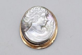 9ct yellow gold mounted cameo brooch set as drop pendant, stamped 375, 5.5g