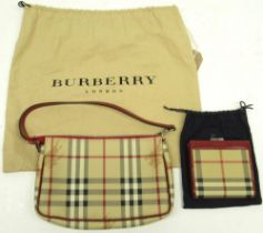 Burberry mini Haymarket check baguette bag and matching purse in classic nova check red, with dust