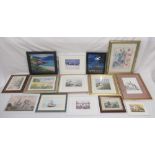 Mixed collection of 14 framed pictures and prints to inc. a Wireless poster signed by Andrew-Lee