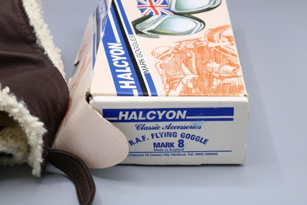 Late C20th sheepskin lined driving hat, and a pair of Halcyon Mark 8 motorcycle goggles (2) - Image 2 of 2