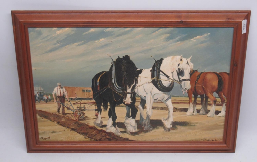 Angell (British, 20th century); Heavy Horses with Wagons - Ploughing Scene at Rempstone Leicester,