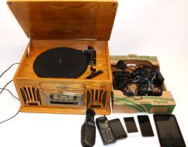 Classic Collectors Edition oak radiogram/cassette W46cm and untested mobile phones including three