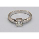 18ct white metal diamond solitaire ring, the square cut diamond in claw setting, approx. weight 0.