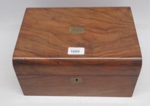 Victorian walnut sewing box with brass escutcheon, WS30cm D22cm H15cm