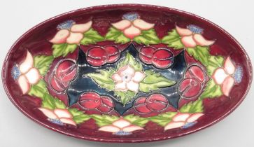 Moorcroft Pottery: 'Morello Cherry' design oval dish by Rachel Bishop for M.C.C., L23cm