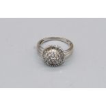 18ct white gold diamond dome cluster ring, stamped 750, size J1/2, 2.7g