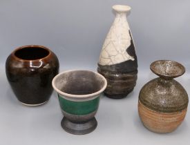 Studio pottery - John Dix of Pateley Bridge stoneware vase, H13cm; Philip Chan of Ayron raku urn,