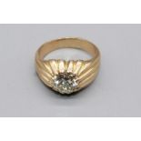 WITHDRAWN - Gents yellow metal solitaire ring, the round cut diamond in grooved mount, diamond size