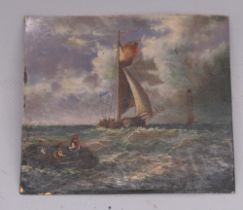 Continental School (20th century); Fishing and row boats in choppy waters, unframed oil on metal