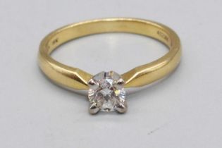 18ct yellow gold solitaire ring, the brilliant cut diamond in claw setting, approx. weight 0.35ct,
