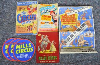 Collection of circus advertising posters to include Bertram Mills Circus and Menagerie, three