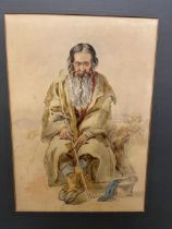 Continental School (late C19th); The Blind Beggar, watercolour heightened with white, 40cm x 28cm