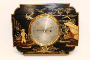 Late 20th century barometer within a chinoiserie decorated case, label verso 'Acme barometers No.