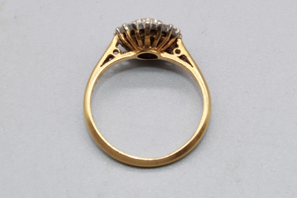 18ct yellow gold diamond cluster ring, stamped 18, size I1/2, 2.8g - Image 2 of 3