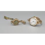 Ladies Dreadnought gold pin set wristwatch on Britannic rolled gold expanding bracelet, white enamel