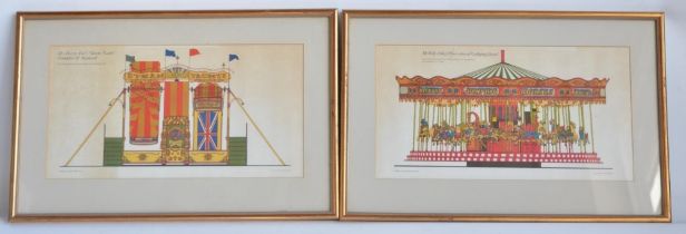 Two framed prints of fairground architecture by David Braithwaite to include Mr Billy Ashley's