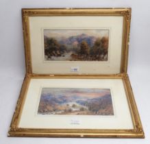 English School (later C19th); Angler in an extensive river landscape and companion, pair of