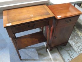 Yew wood style bedside cabinet with single drawer above cupboard, similar two tier side table with