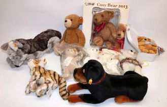 Collection of Steiff soft toys and teddy bears, incl. 'Radjah' tiger, Rottweiler, Wolf, teddy