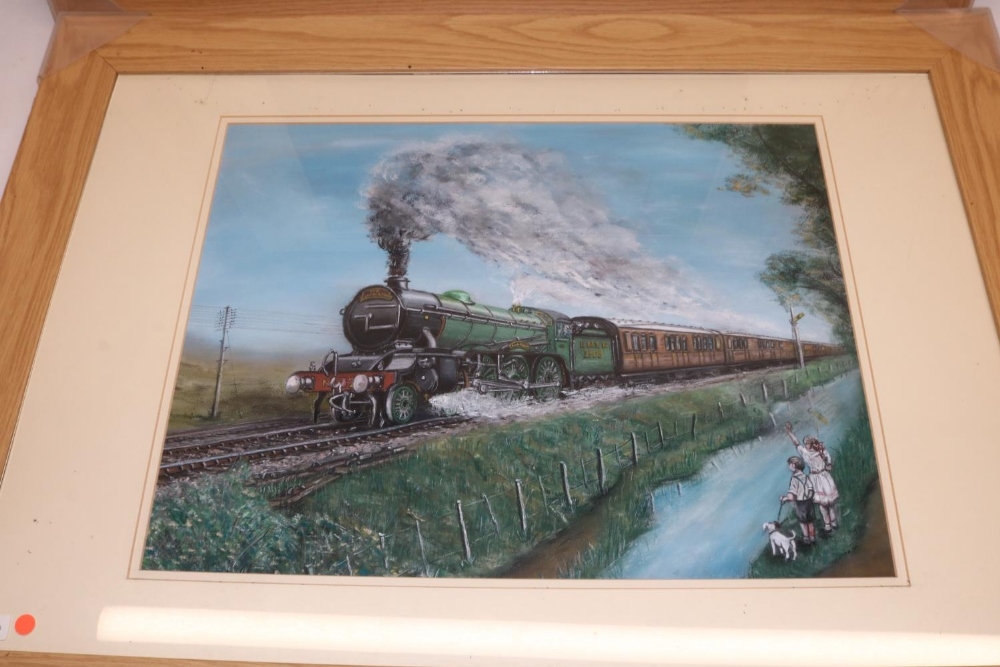 Arnold Grenville (British 20th century); two steam train portraits, pastel - 'The Railway - Image 3 of 3