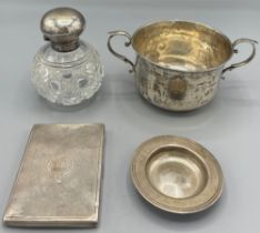 Victorian silver porringer with two scroll handles by William Hutton & Sons Ltd, London, 1886; a