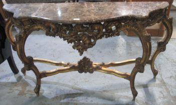 Rococo Revival giltwood marble top console table and mirror, W140 D45cm H225cm (2)