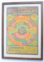 Framed glazed original W.E.Berry event poster for Bertram Mills Circus And Menagerie, Cambridge