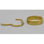 22ct yellow gold band ring, stamped 22, size P, and a scrap piece of 22ct gold, 7.8g