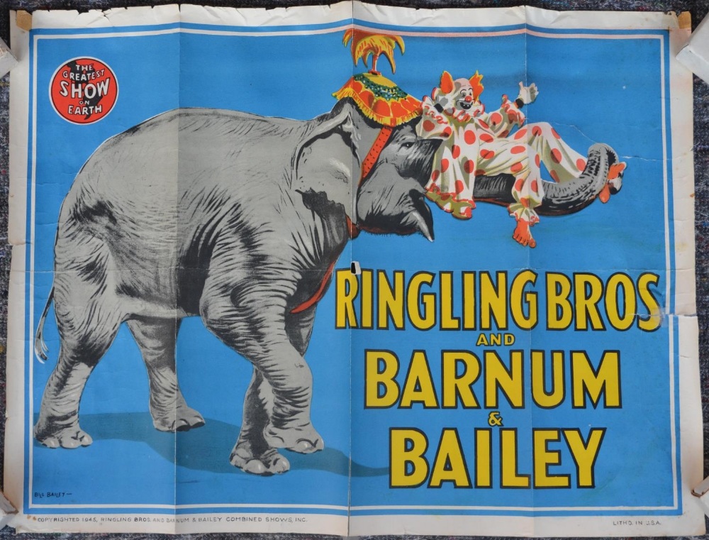 C1950s circus advertising poster for Ringling Bros And Barnum & Bailey, 'The Greatest Show On