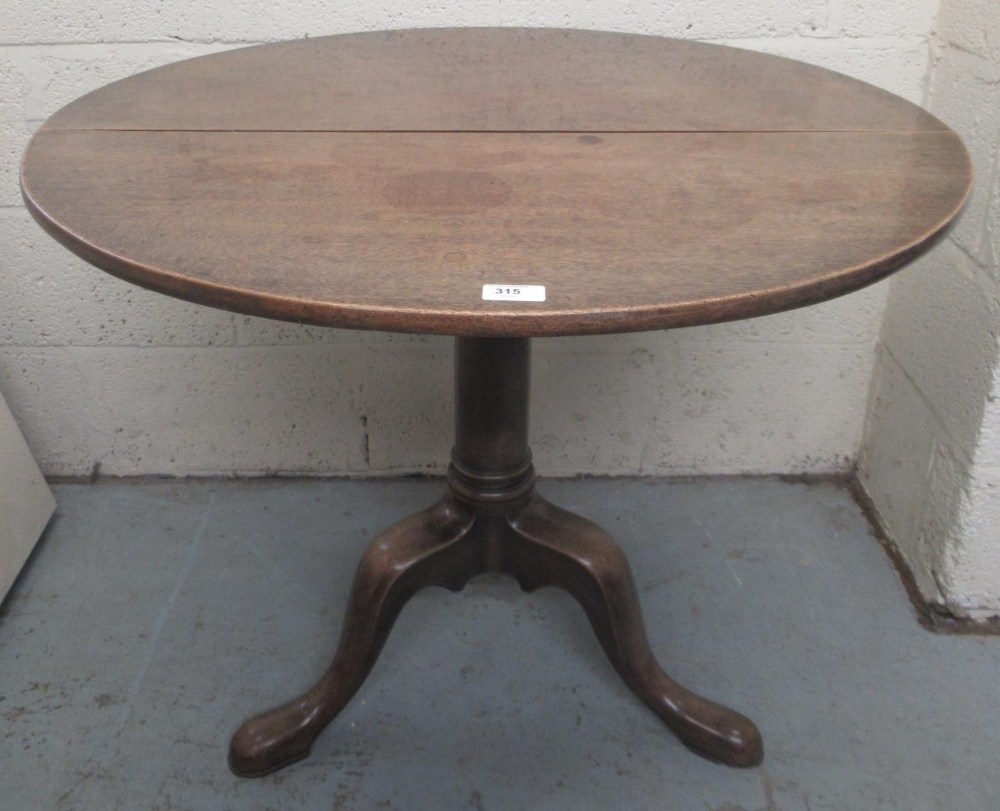 Geo. III mahogany tripod tea table, circular snap top on gun barrel turned column with cabriole - Image 2 of 2