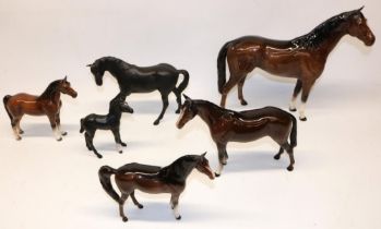 Collection of Beswick horses, predominantly brown gloss, including a Large Hunter, model no. 1734,