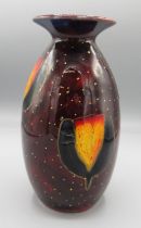 Anita Harris art pottery, minos vase with stylised flowers on a maroon ground, covered in gold